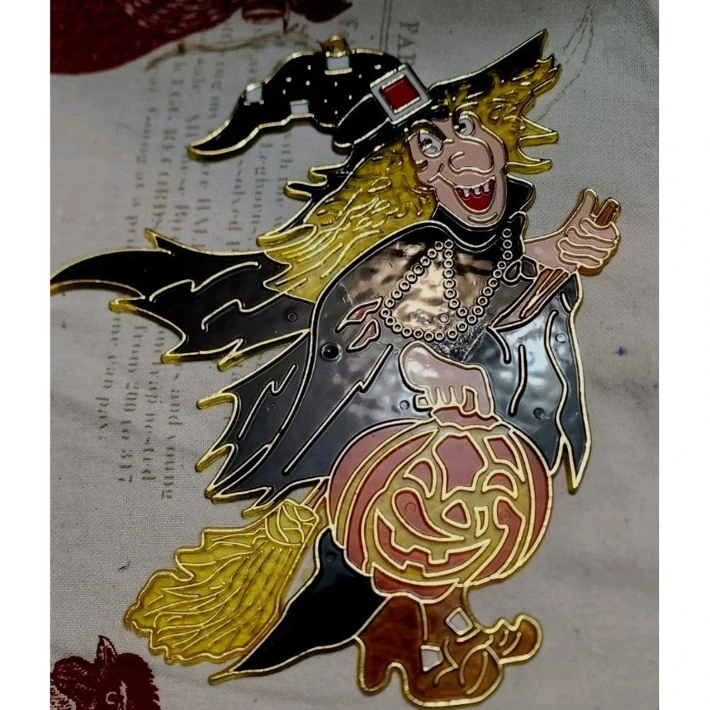 Vintage Plastic Stained Glass Sun Catcher Witch Halloween Decoration Spooky More